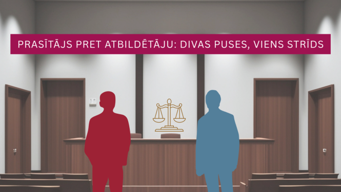 Attēlā teksts: Prasītājs pret atbildētāju: divas puses, viens strīds