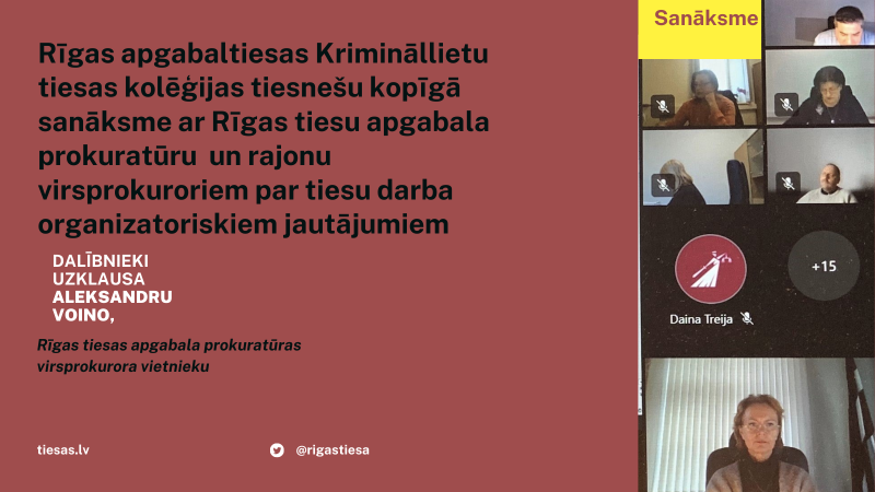 Attēlā redzama Rīgas apgabaltiesas Krimināllietu tiesas kolēģijas tiesnešiu kopīgā sanāksme ar prokuratūras pārstāvjiem