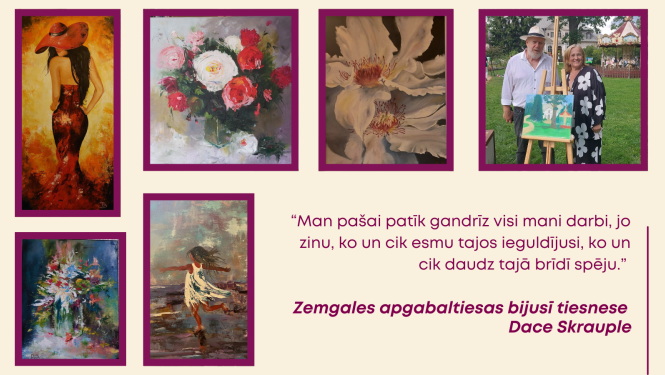Attēlā redzama tiesnese ar gleznām