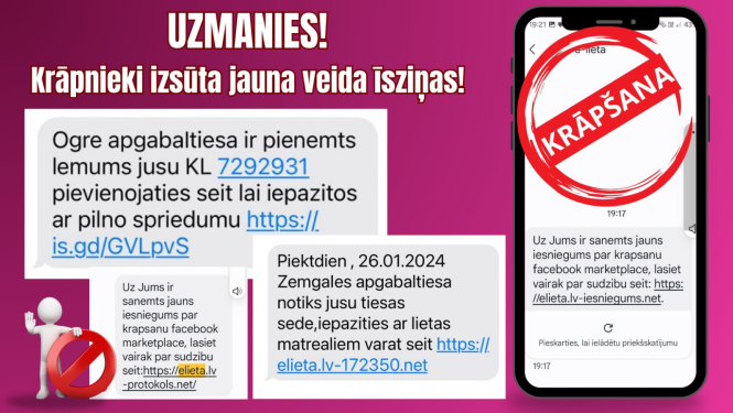 Attēlā brīdinājums par krāpniekiem