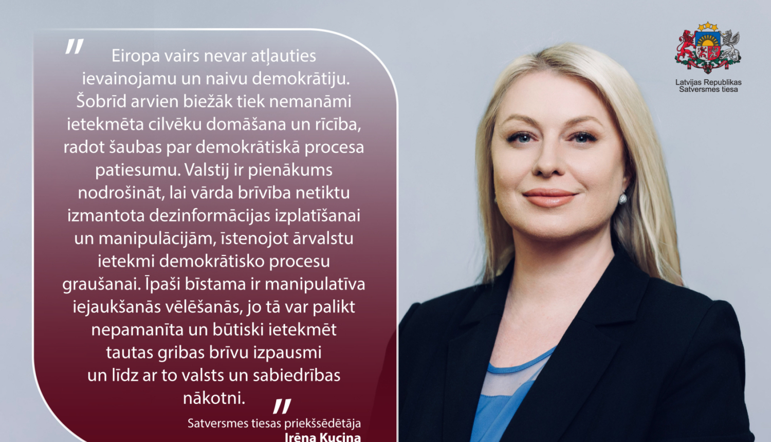 Attēlā: Satversmes tiesas priekšsēdētāja Irēna Kucina 