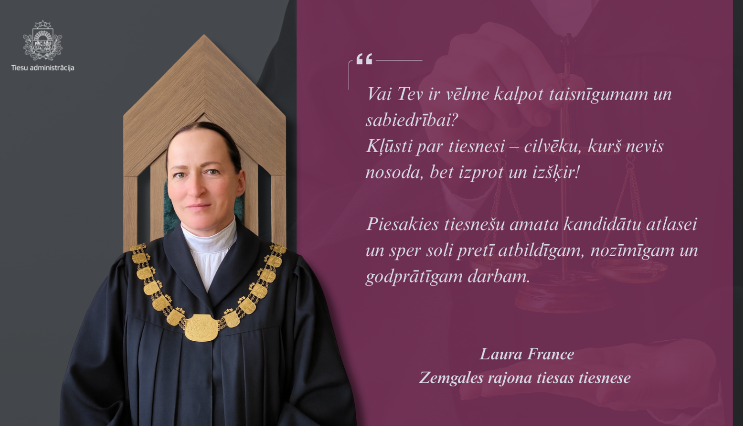 Attēlā redzama tiesnese L.France