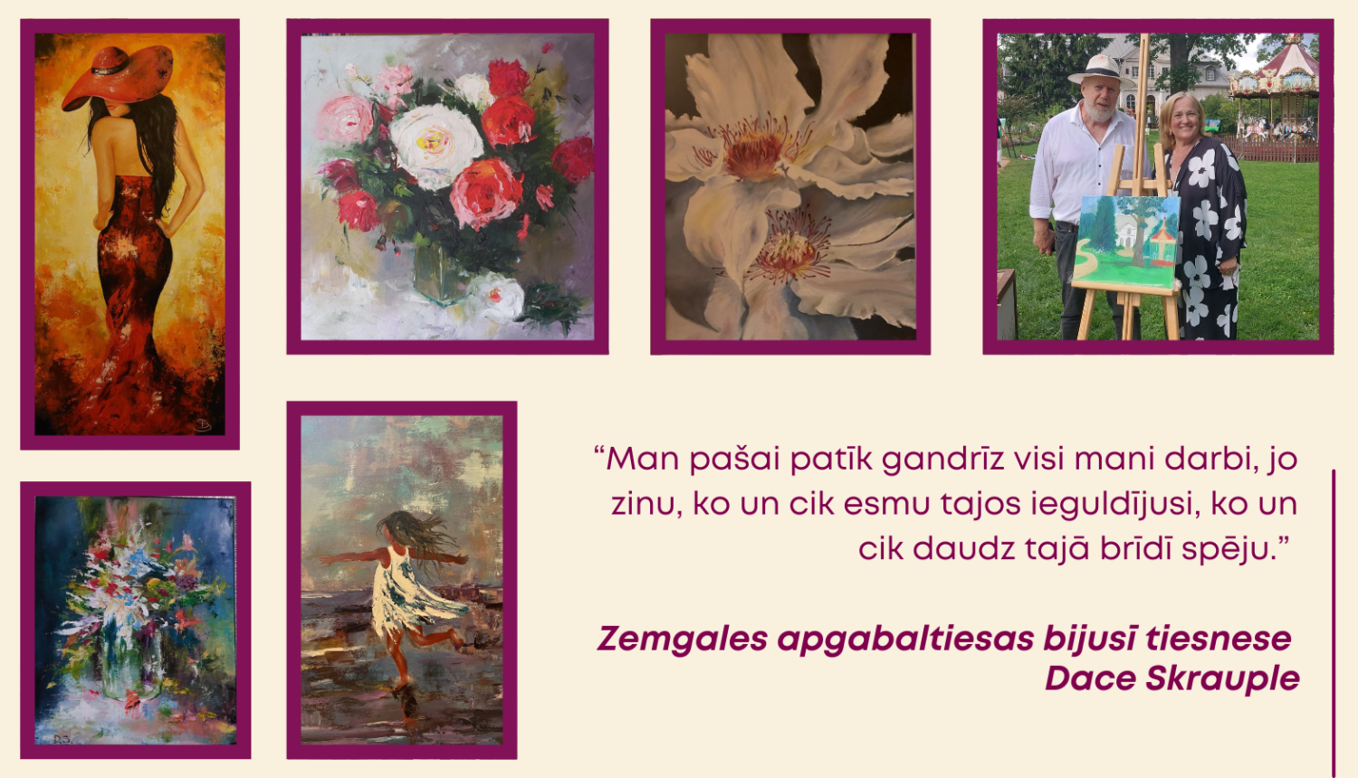 Attēlā redzama tiesnese ar gleznām