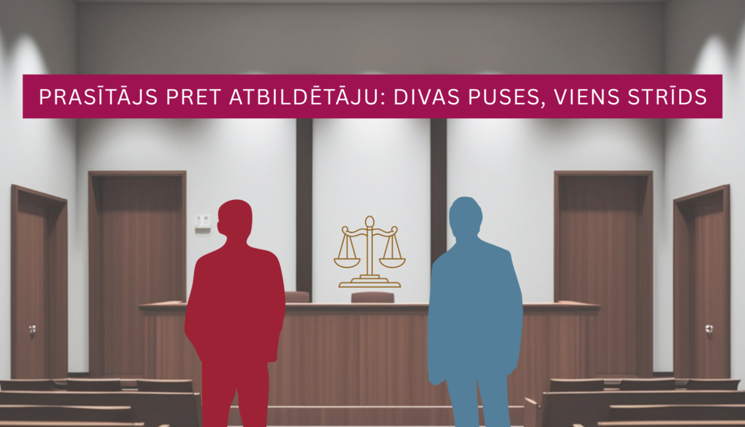 Attēlā teksts: Prasītājs pret atbildētāju: divas puses, viens strīds