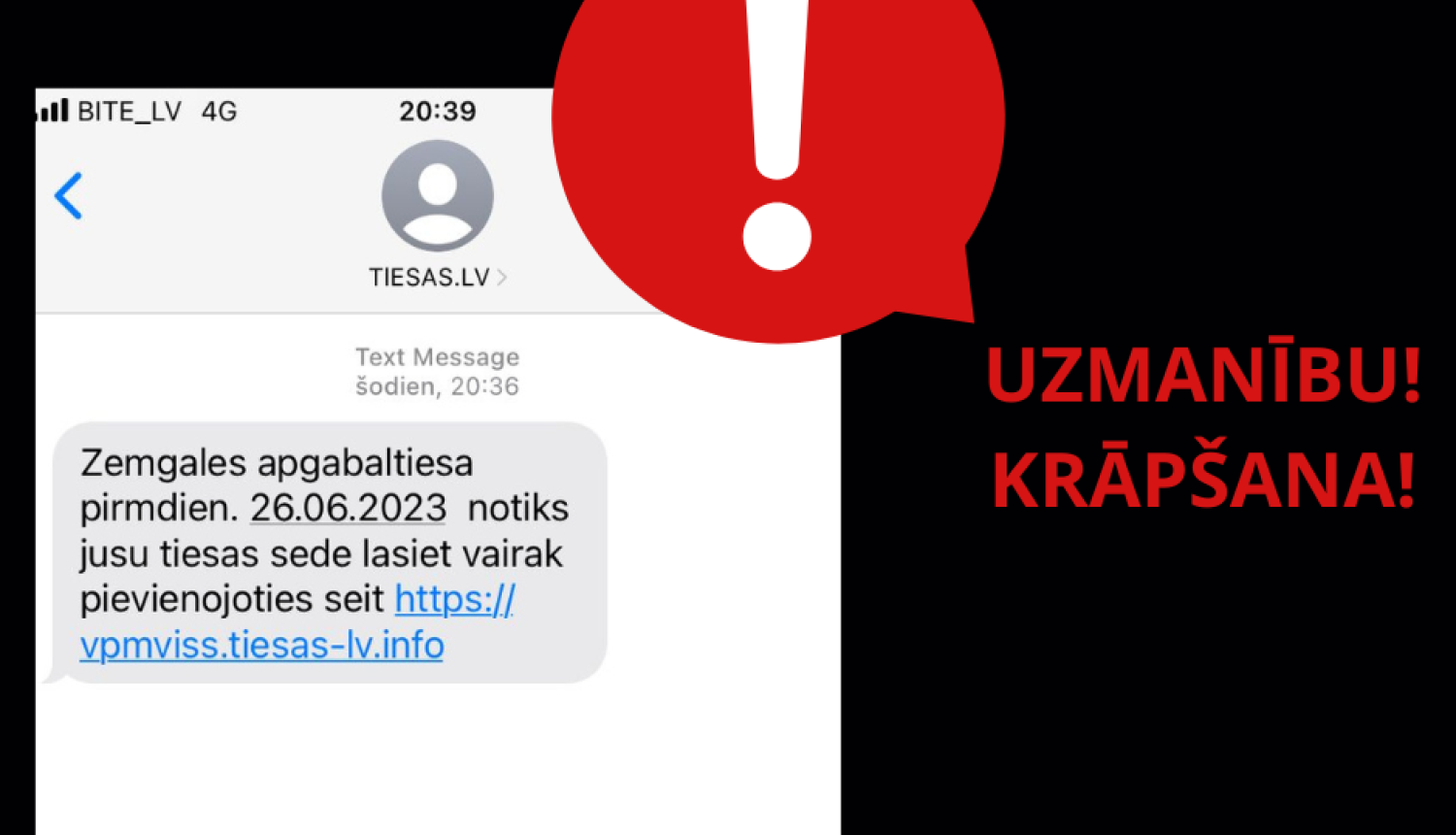 Bridinajums par krāpšanas sms